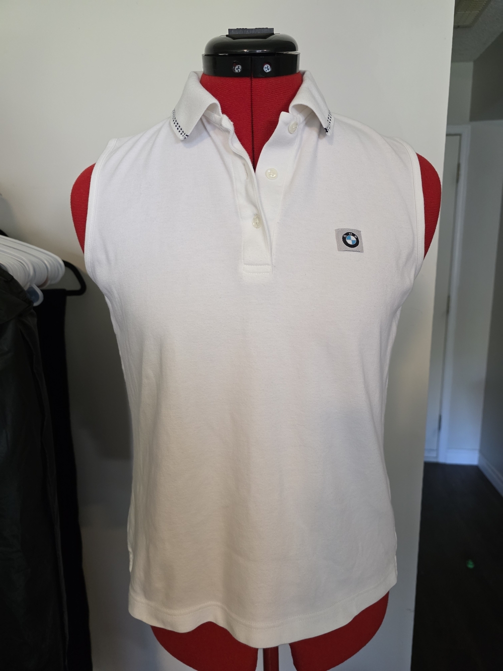BMW Sleeveless Polo in White with Subtle Logo